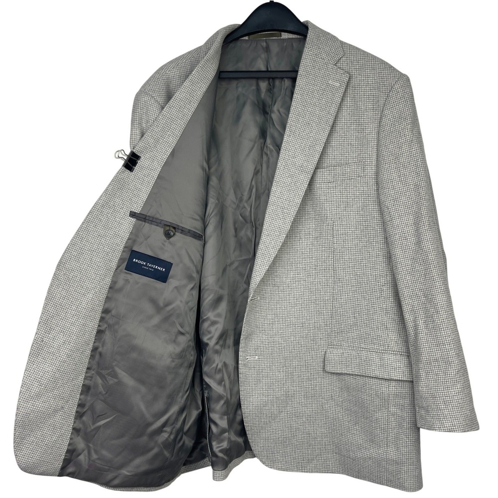 Brook Taverner Mens 50R Wool Blend Blazer Sport Coat Jacket Grey Houndstooth